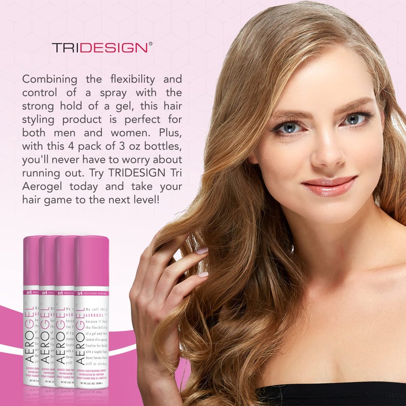 TRIDESIGN TRI Design Aerogel Hairspray - Strong Hold Hair Finishing Spray for Volumizing & Control, Flexible Styling for All Hair Types, Non-Sticky and Scented - For Women and Men - Travel Size Pack of 4 (3 Oz) - Image 4